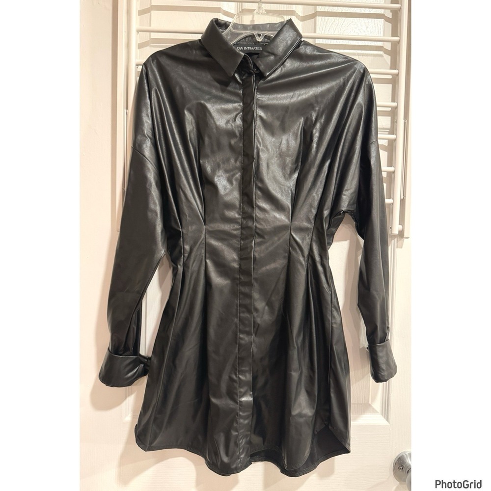 Ow Intimates Ella Shirt Dress Black Faux Vegan Leather Goth Rock Groupie